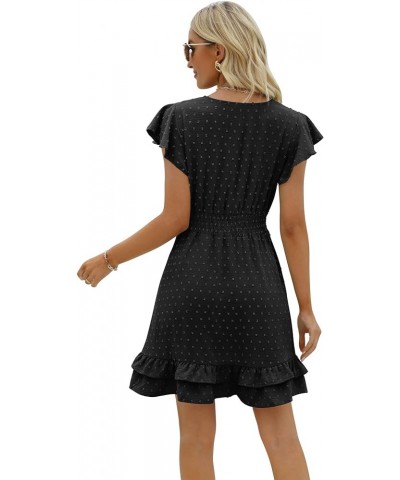 Womens Summer Dresses Wrap V-Neck Ruffle Sleeve Swiss Dot Casual Mini Dress 1 Black $16.80 Dresses