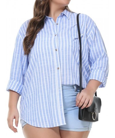 Women's Oversized Linen Button Down Shirts Plus Size Boyfriend Shirt Casual Long Sleeve Solid Striped Blouse (S-4X) Plus Size...