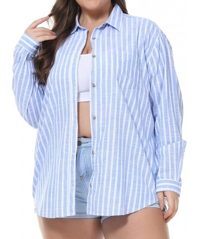 Women's Oversized Linen Button Down Shirts Plus Size Boyfriend Shirt Casual Long Sleeve Solid Striped Blouse (S-4X) Plus Size...