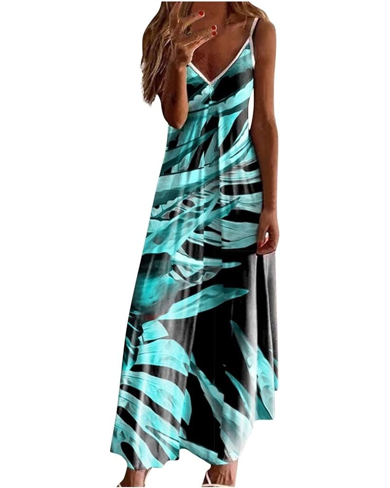 Casual Long Dresses for Women Sexy Tie-dye Slip V Neck Maxi Dress Summer Loose Sun Dress for Beach Vacation G Navy $7.45 Dresses