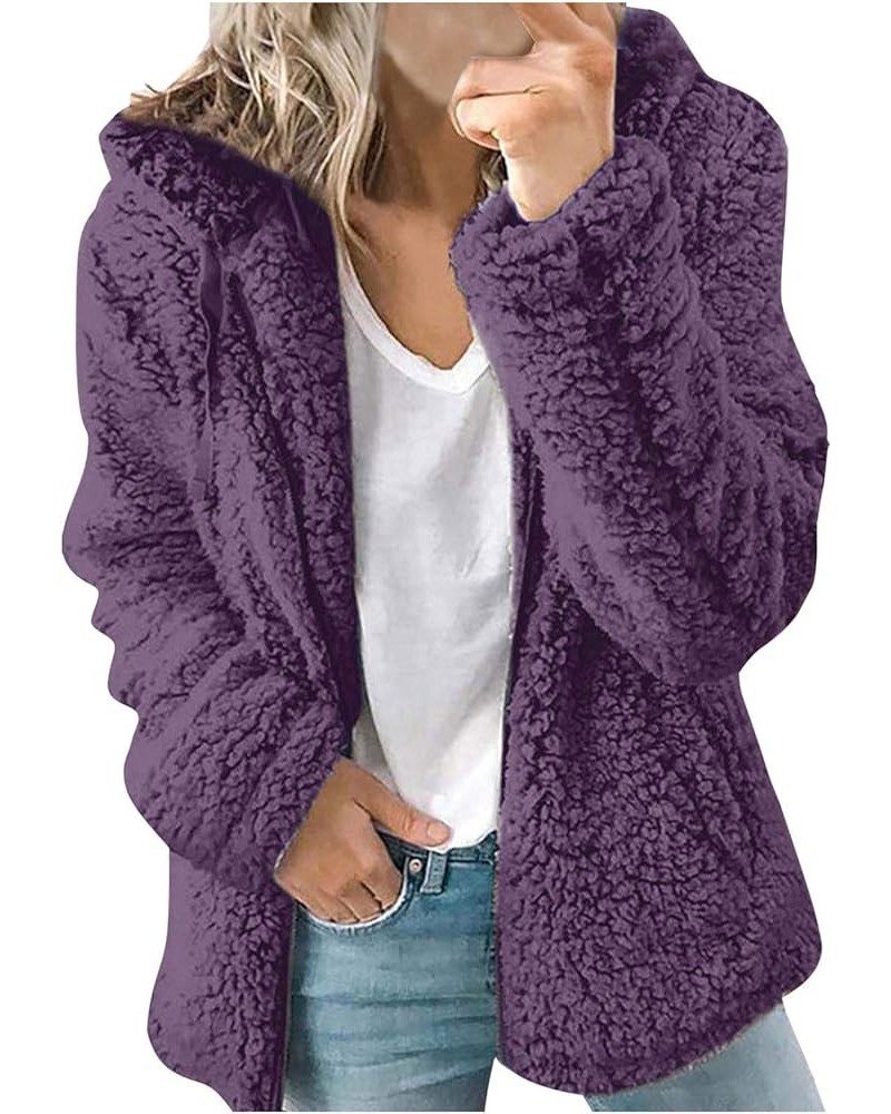 Fleece Jackets Women Hoodies Pullover With Zipper, Long Sleeve Lightweight Full Zip Soft Thermal Shacket Coats Purple 4 $13.7...