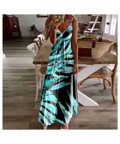 Casual Long Dresses for Women Sexy Tie-dye Slip V Neck Maxi Dress Summer Loose Sun Dress for Beach Vacation G Navy $7.45 Dresses