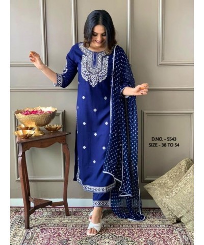 New Beautiful Pure Heavy Rayon Slub Fabric Kurta, Pant and Dupatta Set for Ladies and Women. $26.95 Tops