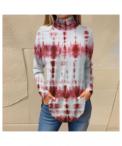 Women's T-Shirts Long Sleeve Printing Blouse Turtleneck Tunic Pullovers Vintage Loose Fit Tops Comfy Y2k Sweatshirts 3-wine $...