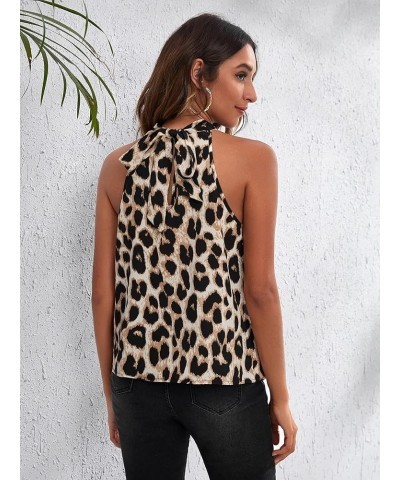 Women's Leopard Print Halter Top Shirt Casual Button Sleeveless Vest Multi Animal $9.89 Vests