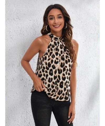 Women's Leopard Print Halter Top Shirt Casual Button Sleeveless Vest Multi Animal $9.89 Vests