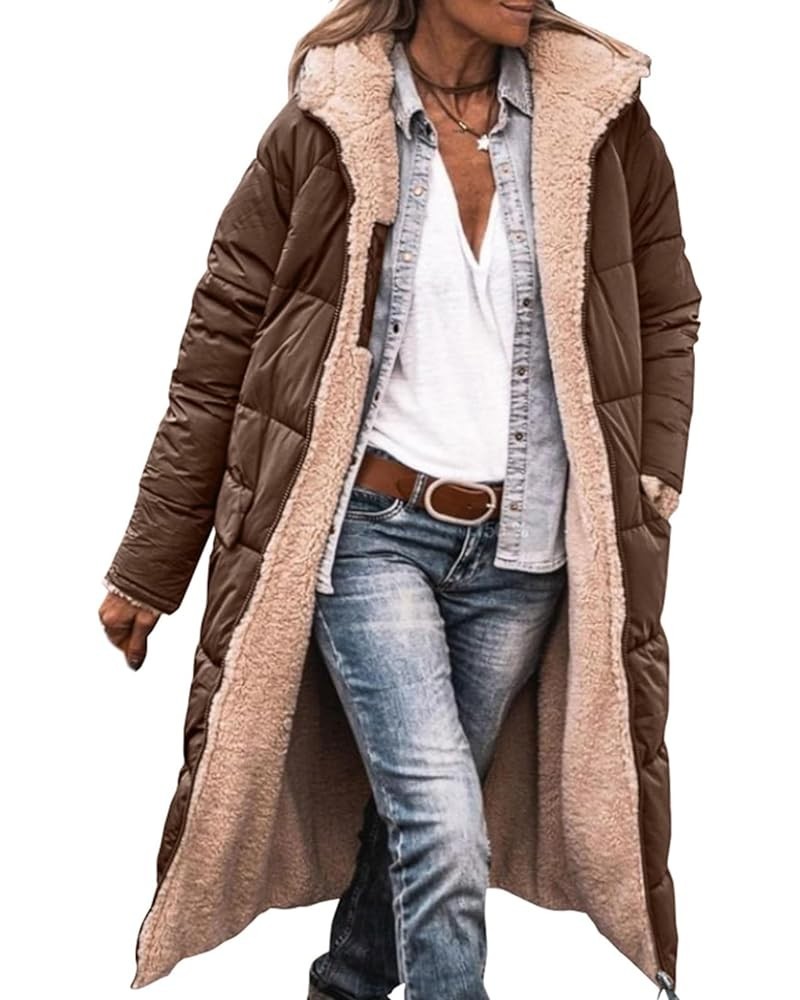 Long Puffer Coat Women Winter Warm Coats Fuzzy Fleece Hooded Reversible Jackets Casual Loose Outerwear with Pocket Coffee $17...