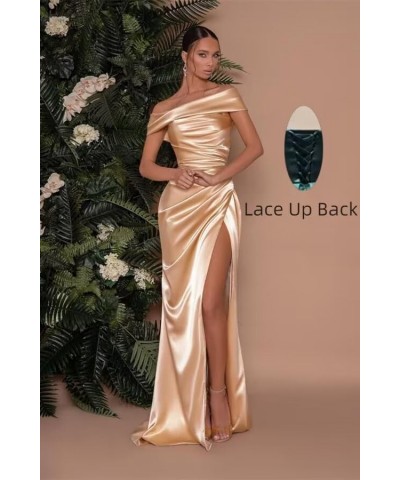 Off Shoulder Prom Dresses for Women Mermaid Satin Long Formal Bridesmaid Dresses with Slit Turquoise $32.99 Dresses