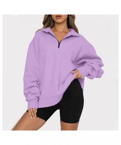 Womens Quarter 1/4 Zipper Lapel Hoodies Oversized Pullover Sweatshirts Y2K Hoodie Sweater Trendy Fashion Fall Clothes B-light...