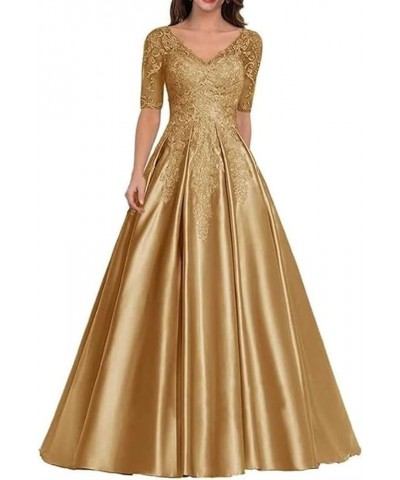 Mother of The Bride Dresses for Wedding Satin Formal Evening Dress Lace Appliques Wedding Guest Prom Dresses Gold $37.60 Dresses