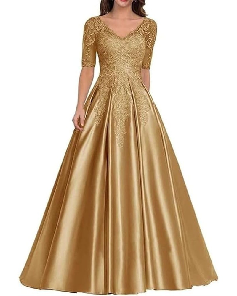 Mother of The Bride Dresses for Wedding Satin Formal Evening Dress Lace Appliques Wedding Guest Prom Dresses Gold $37.60 Dresses