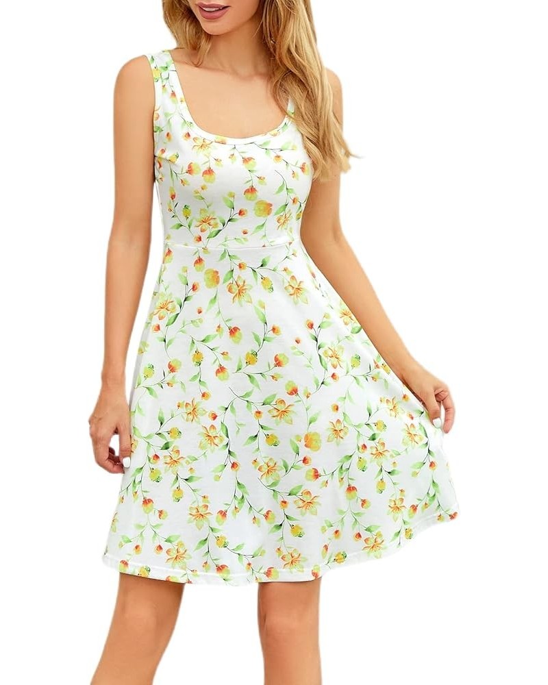 Summer Dresses for Women 2023 Sleeveless Mini Beach Casual Flared Tank Swing Sun Dress Apricot Floret $11.00 Dresses