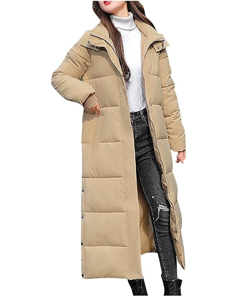 2023 Women's Long Down Coat Hooded Thickened Warm Winter Puffer Jacket Plus Size Floor Length Maxi Quilted Coats 02-khaki $25...