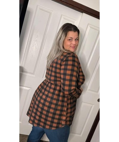 Plus Size Tunic Long Sleeve Flowy Blouses For Women V Neck Swing Tops Solid/Floral/Plaid (XL-5XL) 3635-orange Plaid $13.80 Tops