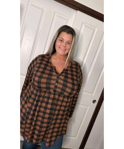 Plus Size Tunic Long Sleeve Flowy Blouses For Women V Neck Swing Tops Solid/Floral/Plaid (XL-5XL) 3635-orange Plaid $13.80 Tops