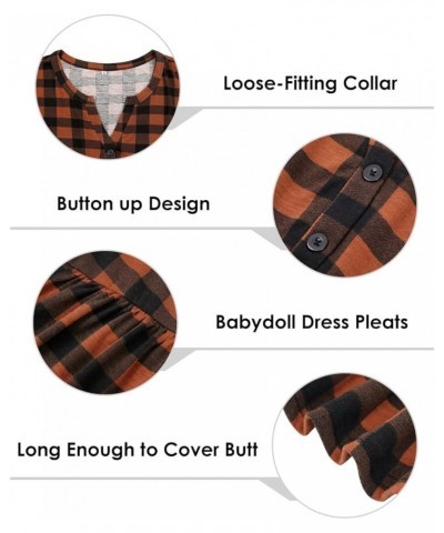 Plus Size Tunic Long Sleeve Flowy Blouses For Women V Neck Swing Tops Solid/Floral/Plaid (XL-5XL) 3635-orange Plaid $13.80 Tops