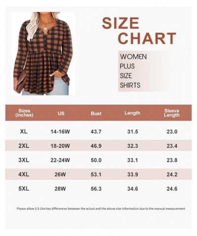 Plus Size Tunic Long Sleeve Flowy Blouses For Women V Neck Swing Tops Solid/Floral/Plaid (XL-5XL) 3635-orange Plaid $13.80 Tops