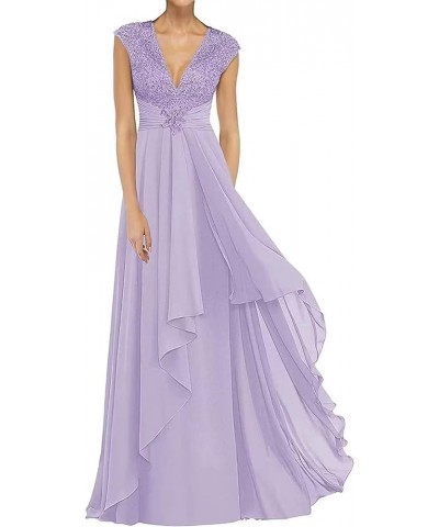 Lace Appliques Mother of The Bride Dresses for Wedding V Neck Formal Dresses for Women Evening Party Lavender $31.50 Dresses