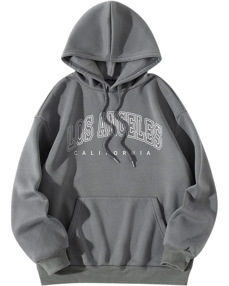 Women's Graphic Oversized Hooded Sweatshirts Fashion Cute Los Angeles California Teen Baggy Vintage Hoodies Dark Gray $8.83 H...