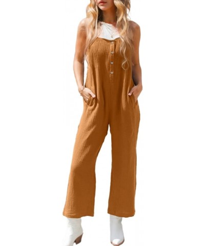 Women's Casual Loose Sleeveless Jumpsuits Spaghetti Strap Long Romper Overalls Summer Holiday Outfits With Pockets Brown $10....