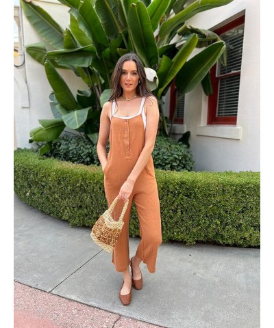 Women's Casual Loose Sleeveless Jumpsuits Spaghetti Strap Long Romper Overalls Summer Holiday Outfits With Pockets Brown $10....