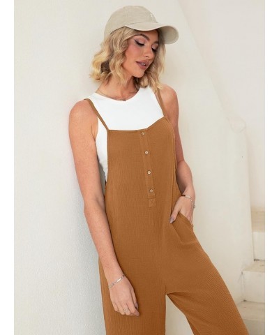 Women's Casual Loose Sleeveless Jumpsuits Spaghetti Strap Long Romper Overalls Summer Holiday Outfits With Pockets Brown $10....