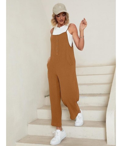 Women's Casual Loose Sleeveless Jumpsuits Spaghetti Strap Long Romper Overalls Summer Holiday Outfits With Pockets Brown $10....