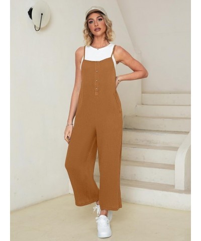 Women's Casual Loose Sleeveless Jumpsuits Spaghetti Strap Long Romper Overalls Summer Holiday Outfits With Pockets Brown $10....