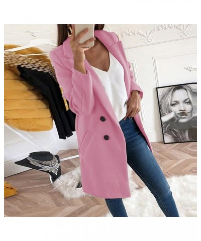 Blazer Jackets For Women,Ladies Lapel Collar Double Breasted Pea Coat Winter Wool Blend Over Coats Long Jackets Hot Pink $11....