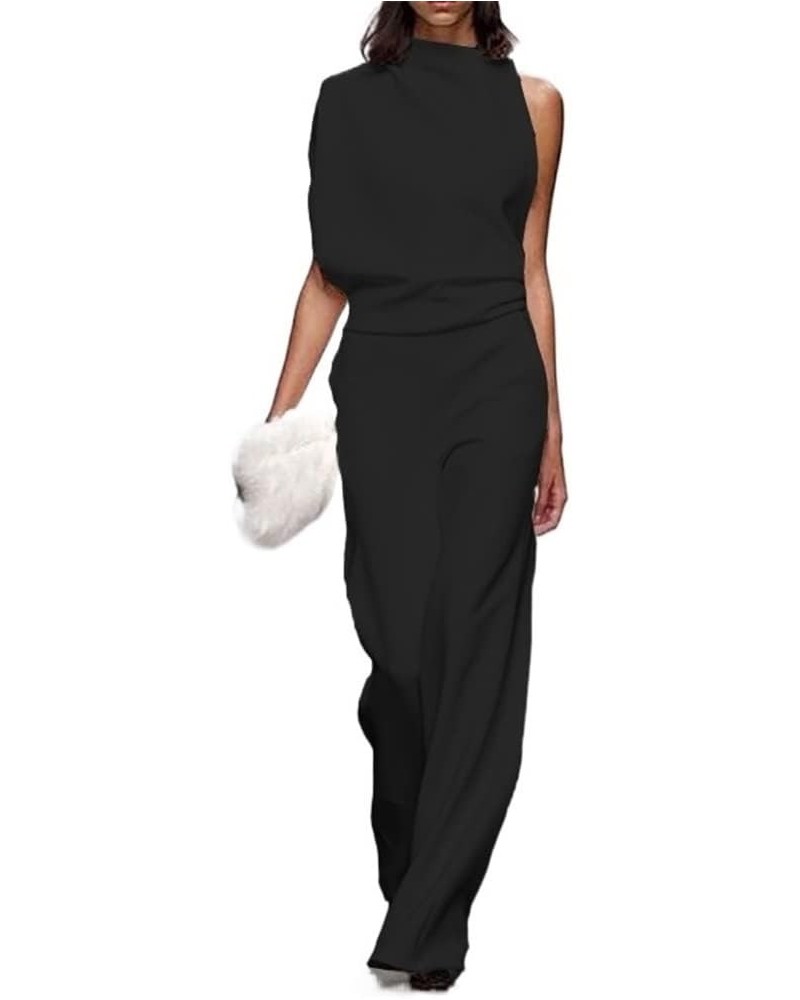 Women's Casual Solid Color Jumpsuit Half Turtleneck High Waist Wide Leg Rompers Elegant Long Pants Overalls Partywear (Color ...