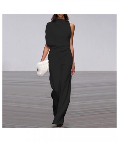 Women's Casual Solid Color Jumpsuit Half Turtleneck High Waist Wide Leg Rompers Elegant Long Pants Overalls Partywear (Color ...