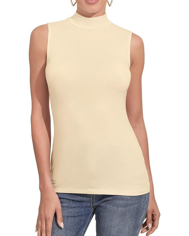 Women's Sleeveless Long Sleeves Mock Turtleneck Top Basic Stretch Fitting Pullover Lightweight Slim Shirt Sleeveless Nude $11...