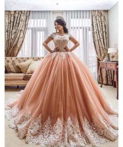 Off Shoulder Quinceanera Dresses Ball Gowns for Women 2022 Lace Puffy Tulle Long Prom Dresses with Train Dark Lavender $42.90...