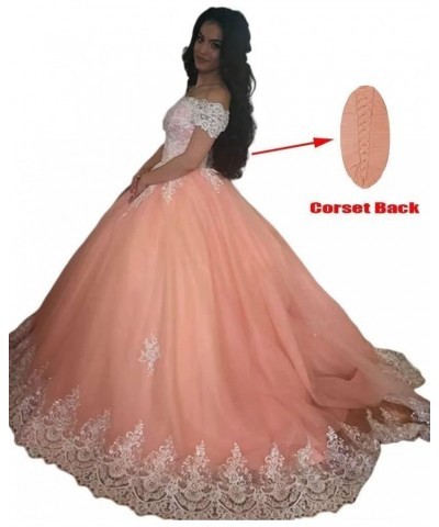 Off Shoulder Quinceanera Dresses Ball Gowns for Women 2022 Lace Puffy Tulle Long Prom Dresses with Train Dark Lavender $42.90...