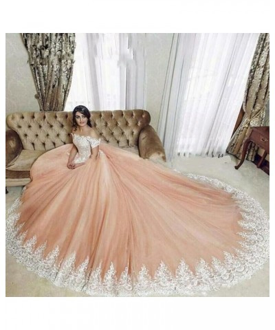 Off Shoulder Quinceanera Dresses Ball Gowns for Women 2022 Lace Puffy Tulle Long Prom Dresses with Train Dark Lavender $42.90...