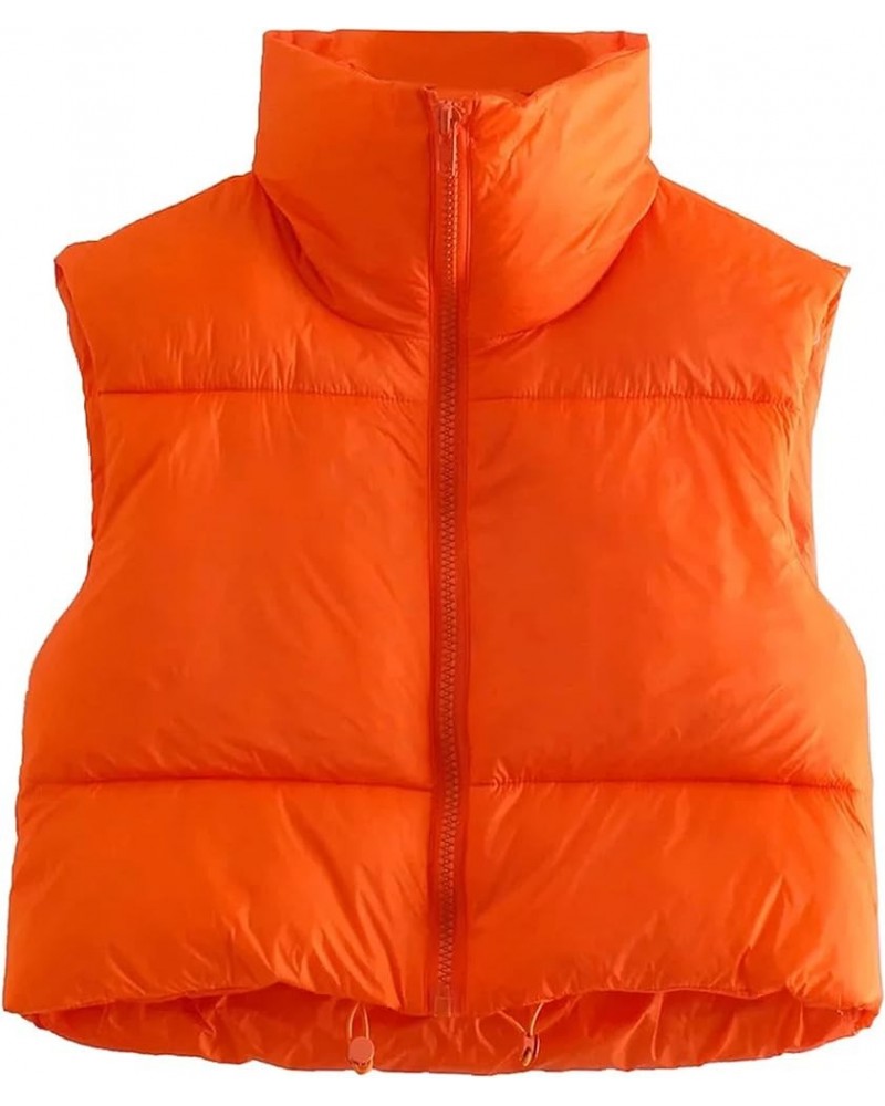 Women's Full Zip Up Warm Crop Vest Sleeveless Puffer Vest Lightweight Padded Gilet Orange $11.59 Jackets