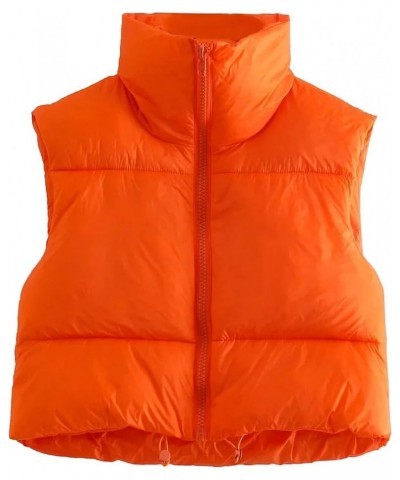 Women's Full Zip Up Warm Crop Vest Sleeveless Puffer Vest Lightweight Padded Gilet Orange $11.59 Jackets