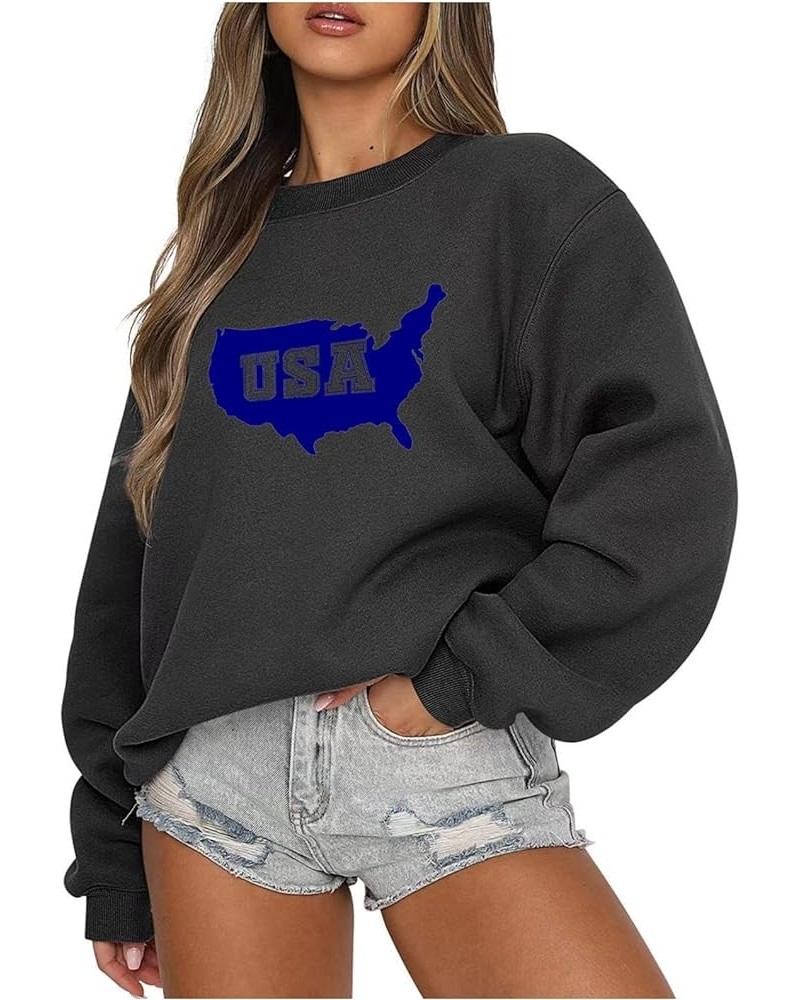 USA Sweatshirt Women Oversized American Flag Shirt Patriotic Stars Stripes Pullover 4th of July Crew Neck Tops B-black $10.59...