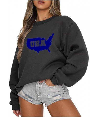 USA Sweatshirt Women Oversized American Flag Shirt Patriotic Stars Stripes Pullover 4th of July Crew Neck Tops B-black $10.59...