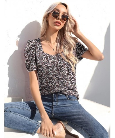 Square Neck Puff Sleeve Summer Tops Casual T Shirts Short Sleeve Tunic Blouses for Women Loose Fit S-XXL Short Sleeve- Small ...