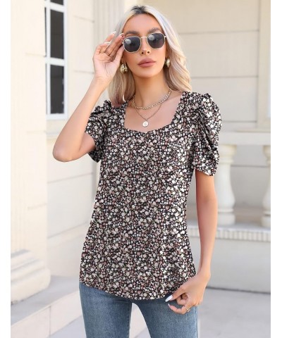 Square Neck Puff Sleeve Summer Tops Casual T Shirts Short Sleeve Tunic Blouses for Women Loose Fit S-XXL Short Sleeve- Small ...