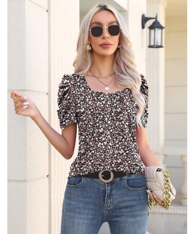 Square Neck Puff Sleeve Summer Tops Casual T Shirts Short Sleeve Tunic Blouses for Women Loose Fit S-XXL Short Sleeve- Small ...