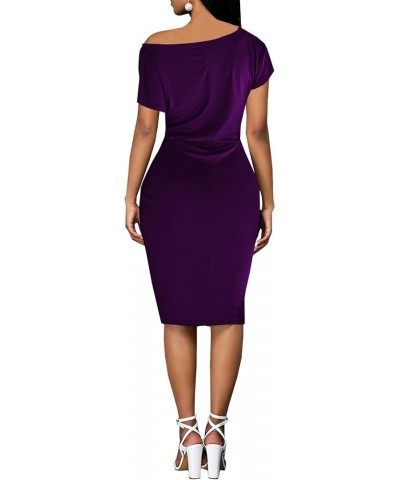 Bodycon Off Shoulder Midi Dresses for Women Casual Ruched Short Sleeve Split Club Party Mini Dress 237-purple $19.37 Dresses