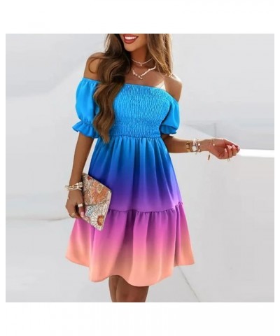 Women's Summer Dresses Fashion One Neck Short Gradient Printed Sleeve Mini Dress Ruffle Sports Multicolor $10.79 Dresses