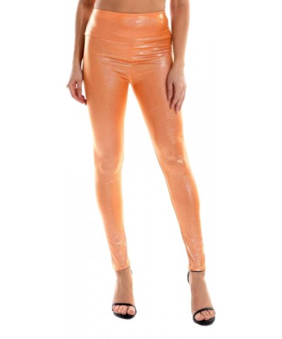 Women's Shiny Metallic Leggings High Waist Stretch Active Yoga Pants Performance Clubwear Tights Orange a $10.35 Leggings