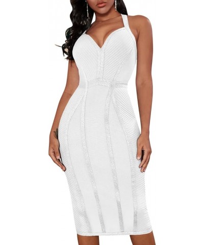 Women's Bandage Halter V Neck Midi Cocktial Bodycon Club Party Dress White $32.50 Dresses