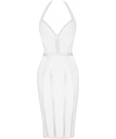 Women's Bandage Halter V Neck Midi Cocktial Bodycon Club Party Dress White $32.50 Dresses