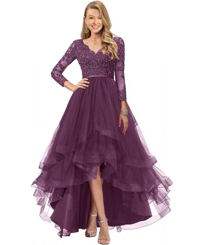 Prom Dress with Sleeves Wedding Guest Dresses for Women Tulle Bridesmaid Dresses Hi-Lo Formal Dresses Plum $34.84 Dresses