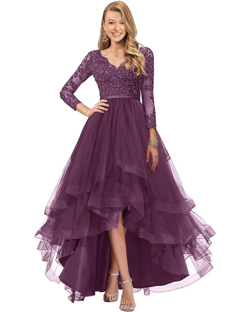 Prom Dress with Sleeves Wedding Guest Dresses for Women Tulle Bridesmaid Dresses Hi-Lo Formal Dresses Plum $34.84 Dresses