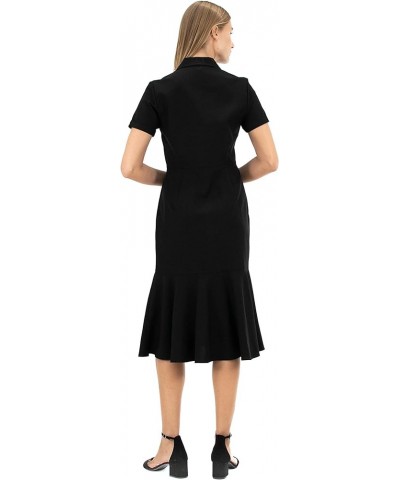 Women's Short Sleeve Button Front Shirt Dress with Ruffle Bottom Very Black $25.43 Dresses